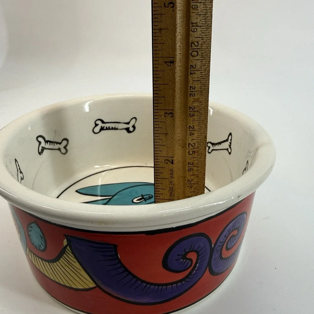 Signature Houseware Cat Dish Jester Ursula Dodge Large Stoneware Bowl Fish Heart